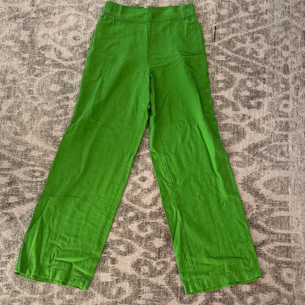 Bright Green Wide-Leg linen Pants
